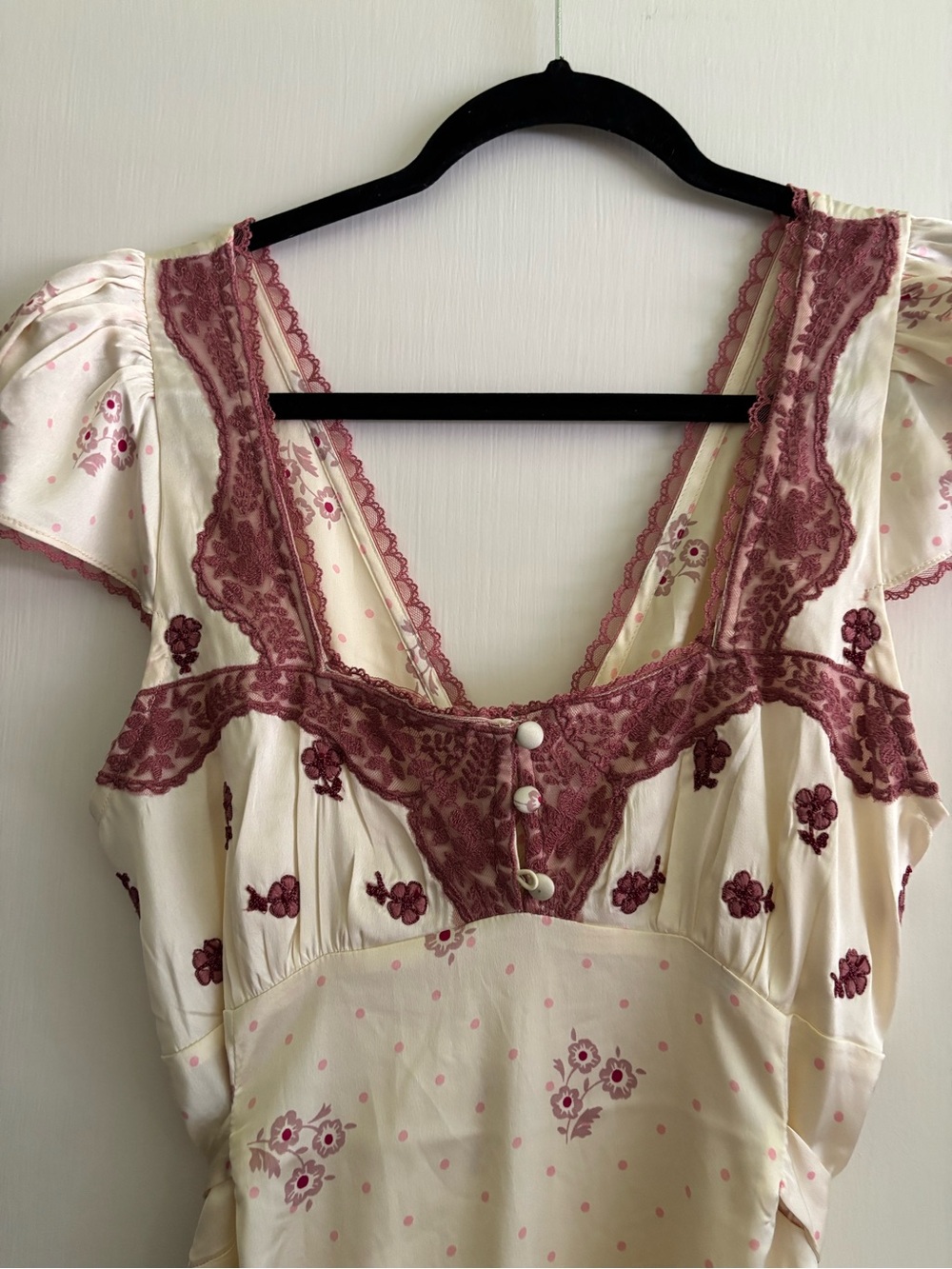 Free People Cream Midi Dress with Dusty Rose Lace Trim - Picture 2 of 5